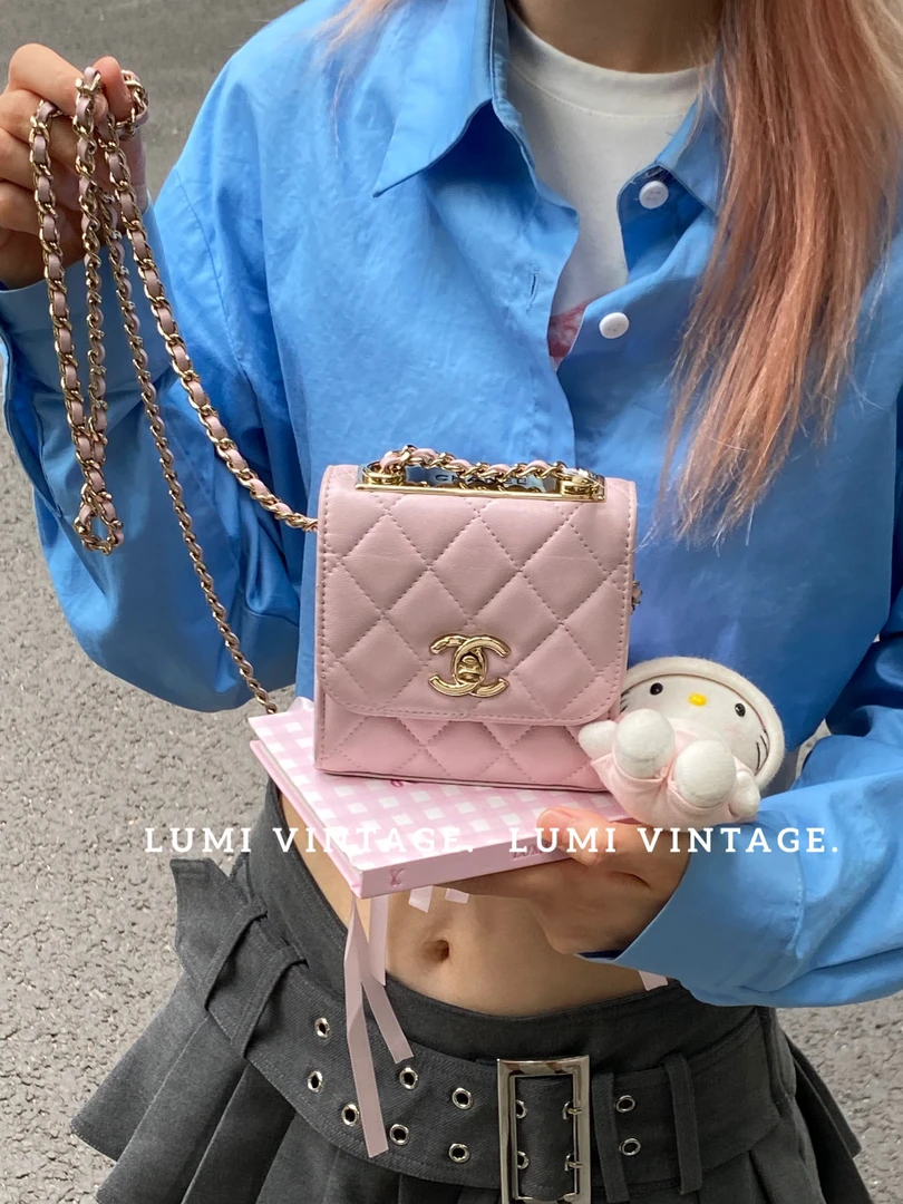95新 Chanel/香奈儿 mini樱花粉金扣trendy cc包65926111