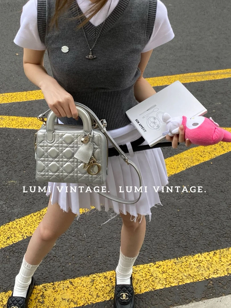 95新 DIOR/迪奥 银色戴妃手提包 42373871