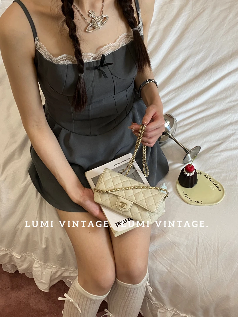 95新 Chanel/香奈儿 白色荔枝牛眼镜包88498575