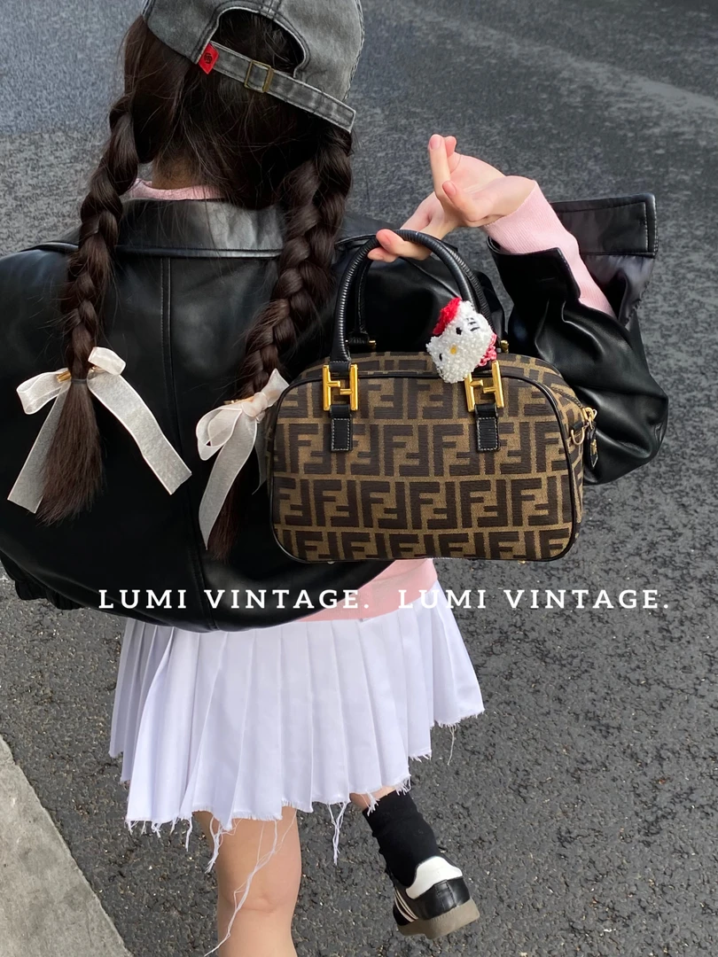 95新 FENDI/芬迪 棕老花波士顿手提包54029304
