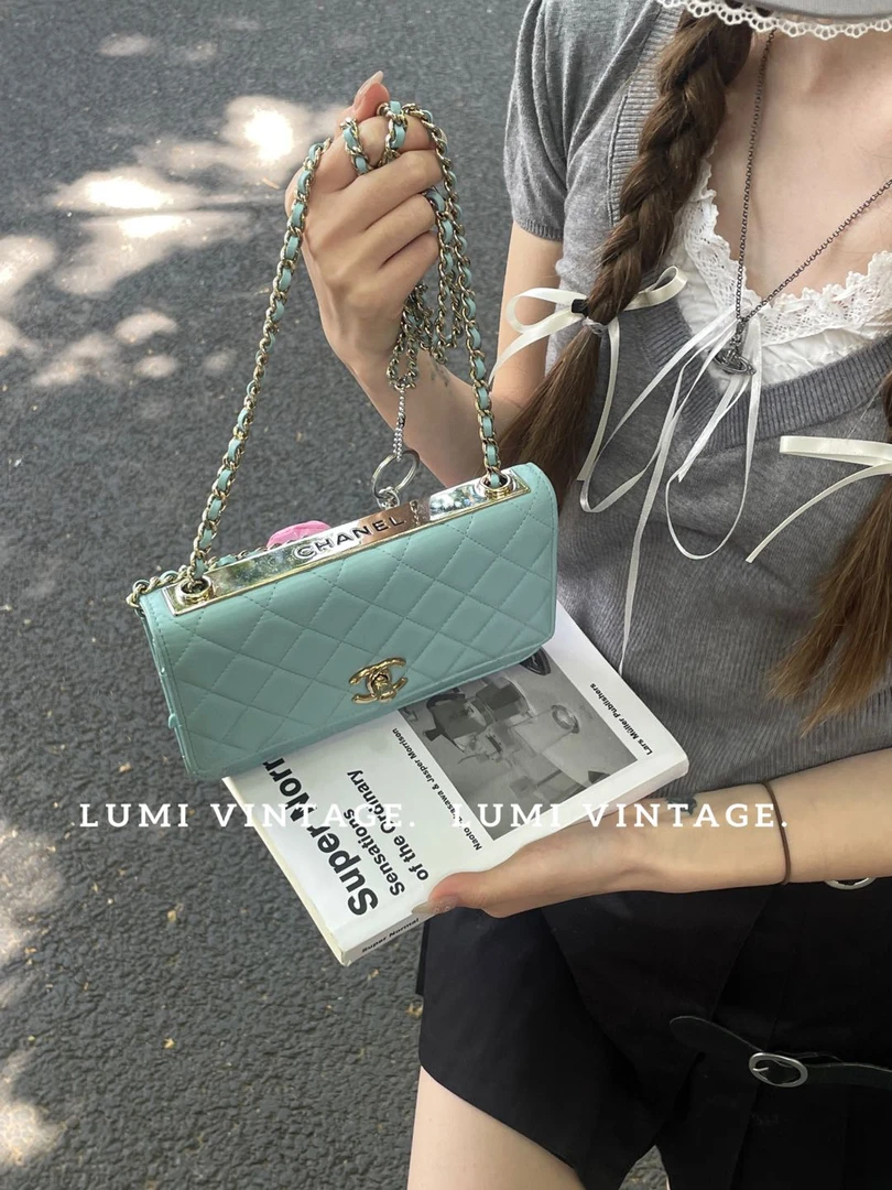 95新 Chanel/香奈儿 蓝色羊皮菱格纹trendy cc包95269008