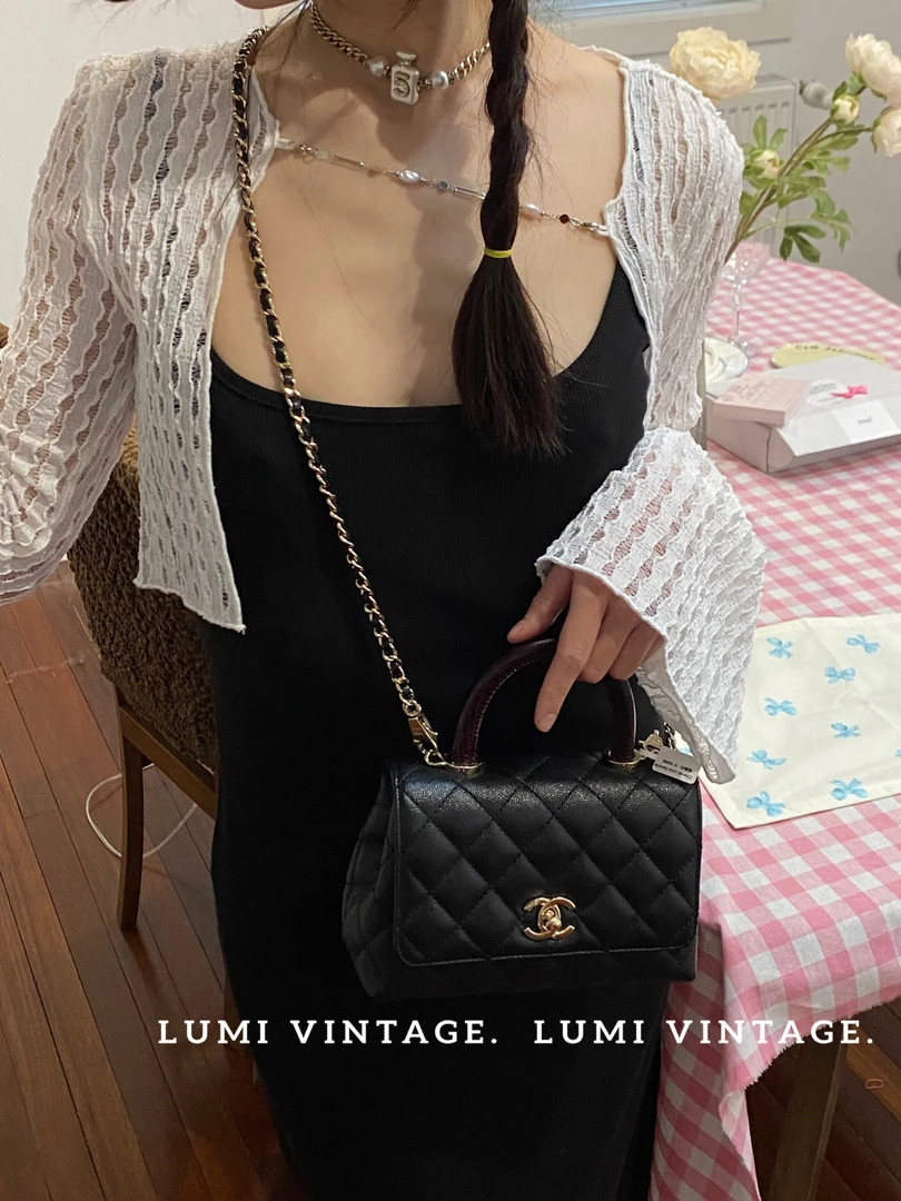 95新 Chanel/香奈儿 coco handle mini 黑金芯片49271441