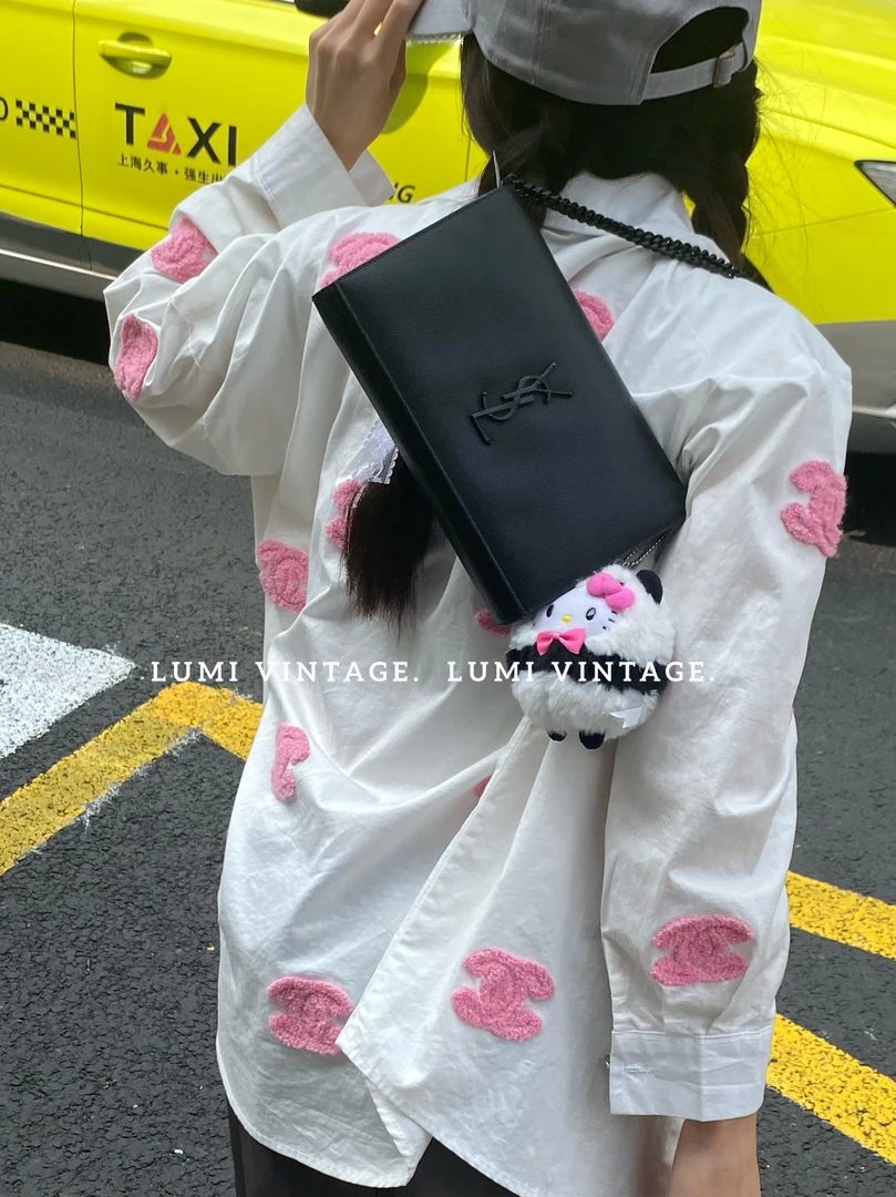 95新 YSL/圣罗兰 so black 鱼子酱小号信封链条包 16279383