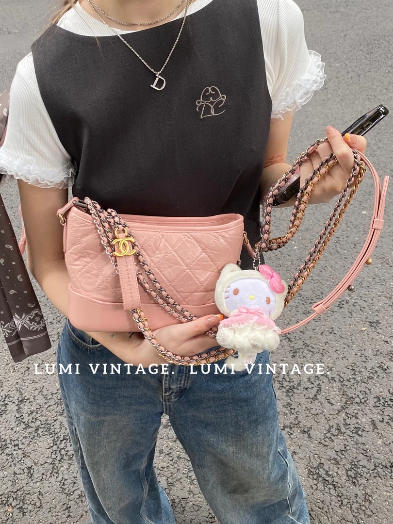 95新 Chanel/香奈儿 粉金流浪包小号单肩包 27开 78381461