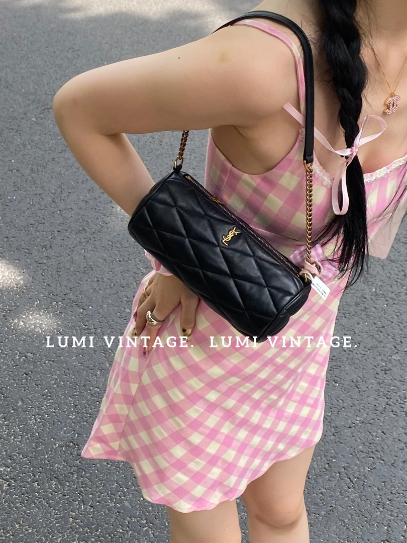 95新 YSL/圣罗兰 黑金羊皮Sade黑色单肩包31845194