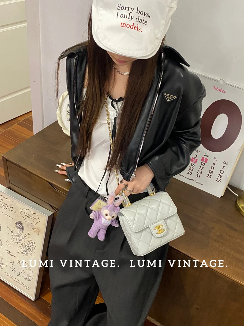 95新 Chanel/香奈儿 23s手柄翻盖包雾霾蓝手提包 芯片款 87398017