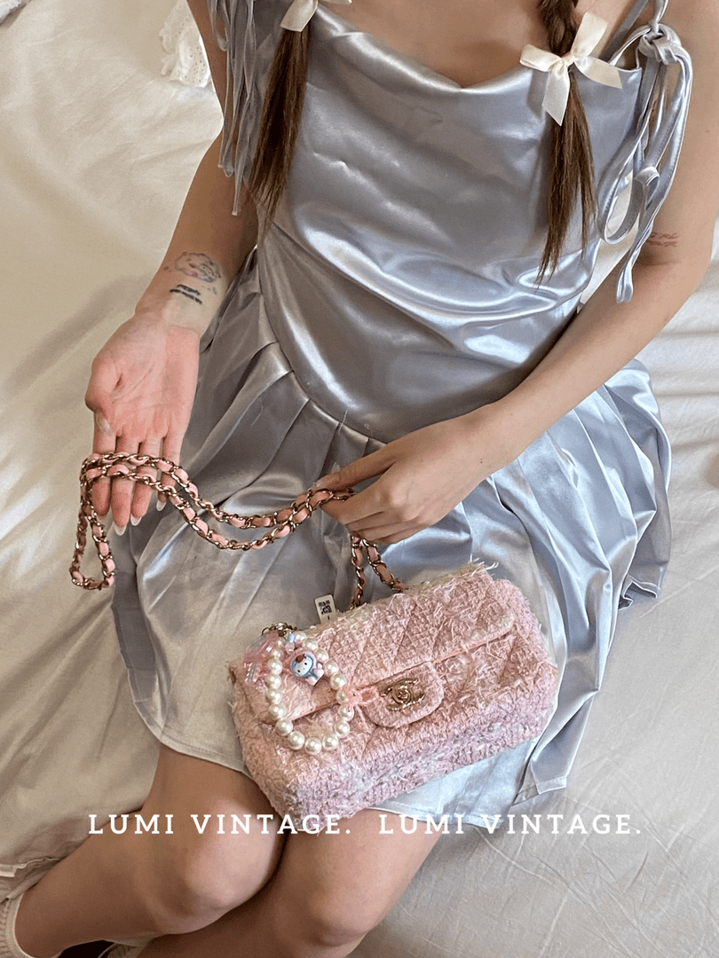 95新 Chanel/香奈儿 22c粉色毛呢大mini斜挎包16416550