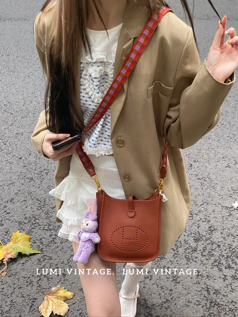 95新 Hermes/爱马仕 铜红色mini evelyne u刻 togo 73984749
