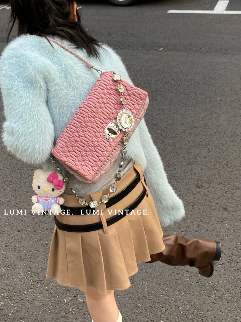 95新 MIU MIU/缪缪 拼色羊皮钻石包86408164