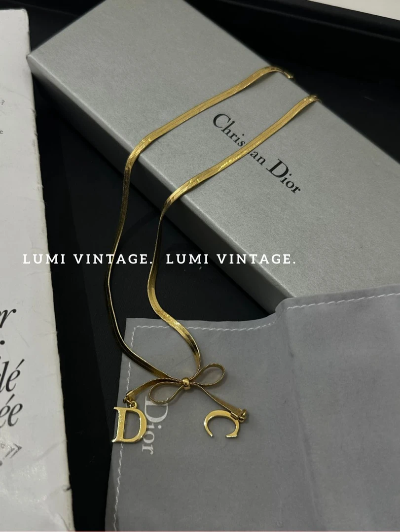 95新 DIOR/迪奥 金色蝴蝶结蛇骨链项链52979880