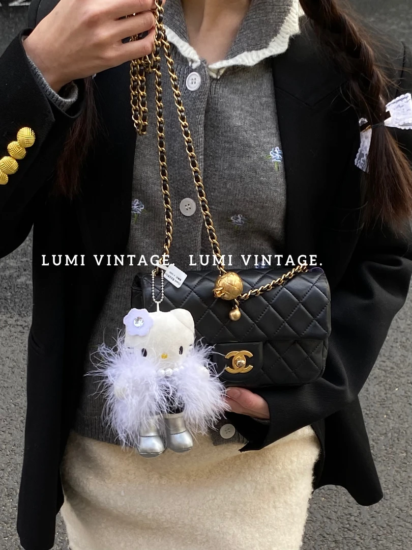 95新 Chanel/香奈儿 黑金羊皮金球大mini 20年 54958392