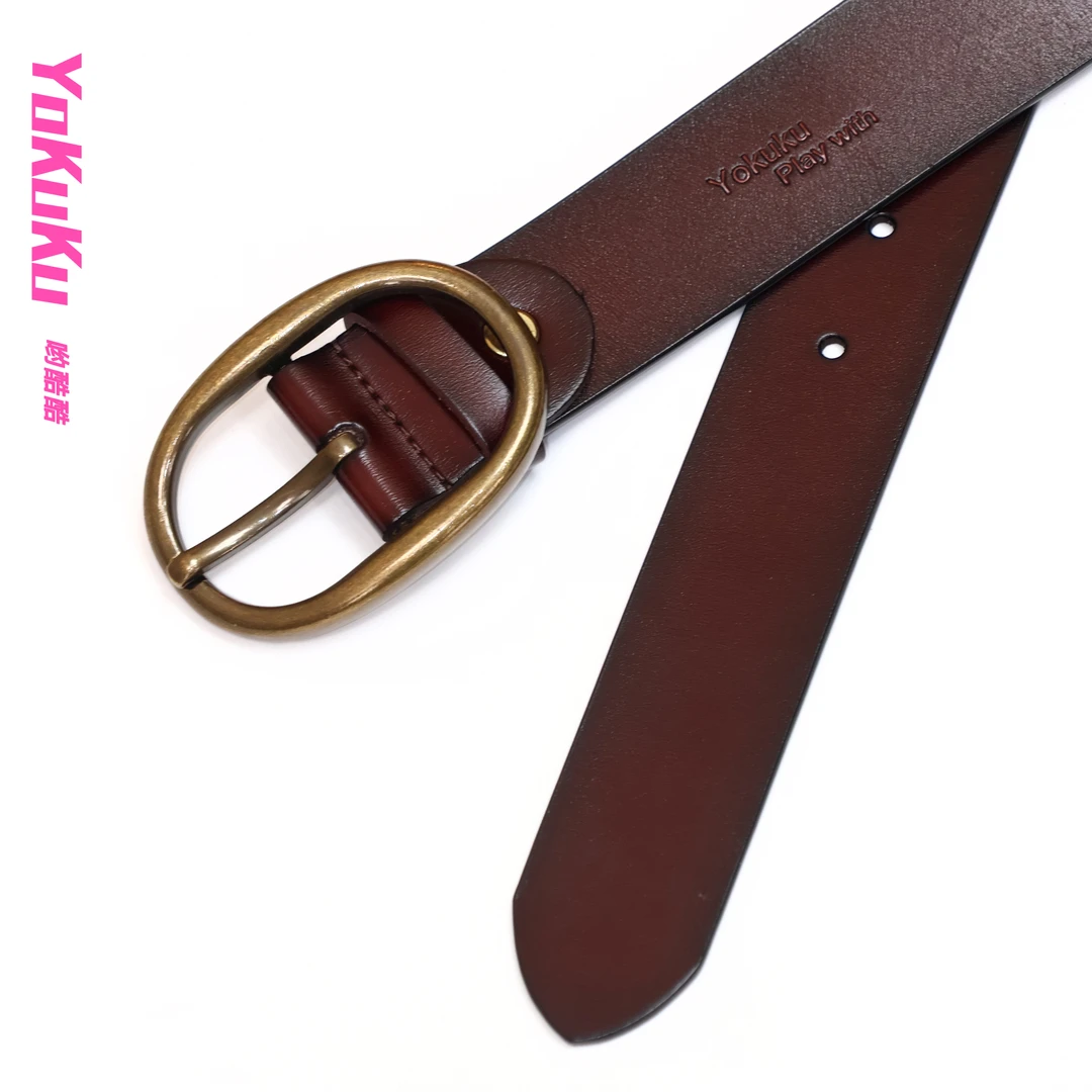 哟酷酷（无拘法则）美式复古做旧铜扣纯色哑光头层简约时尚百搭腰带