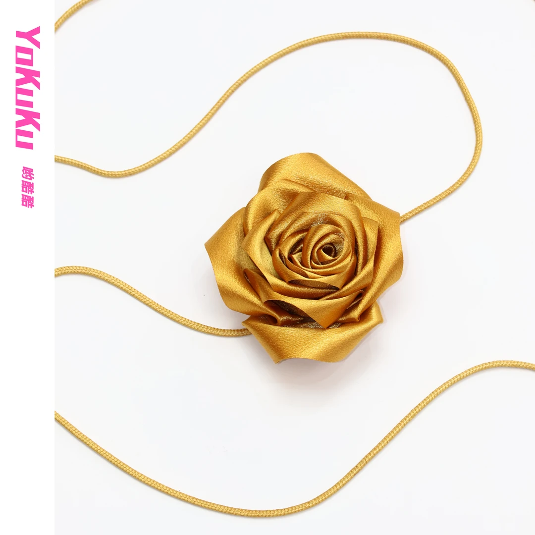 哟酷酷 非金属布艺项链 简约百搭配饰时尚个性ins两用金色玫瑰花