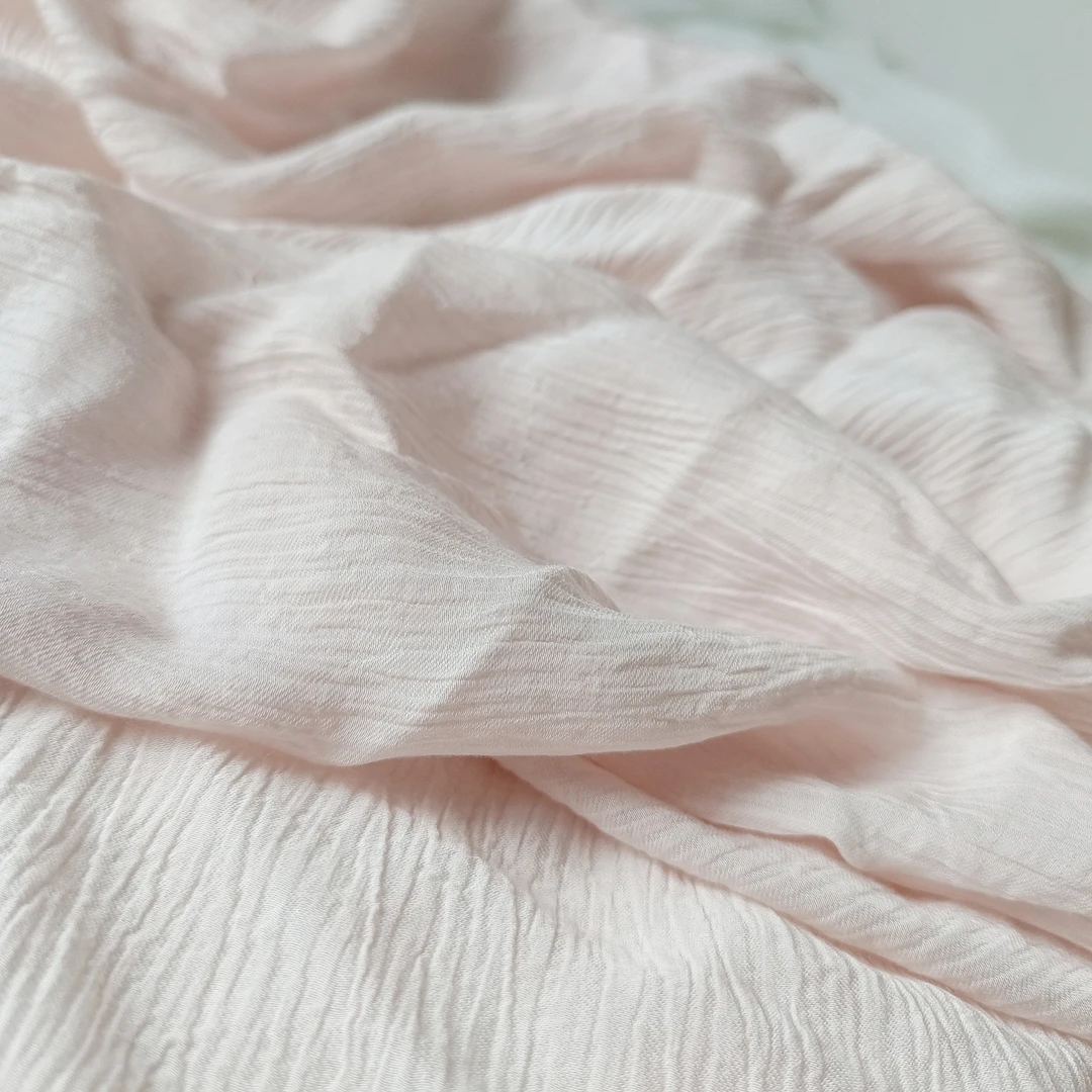 一米价粉色微透天丝棉天丝皱服装面料可单层做裤子衣服连衣裙汉服