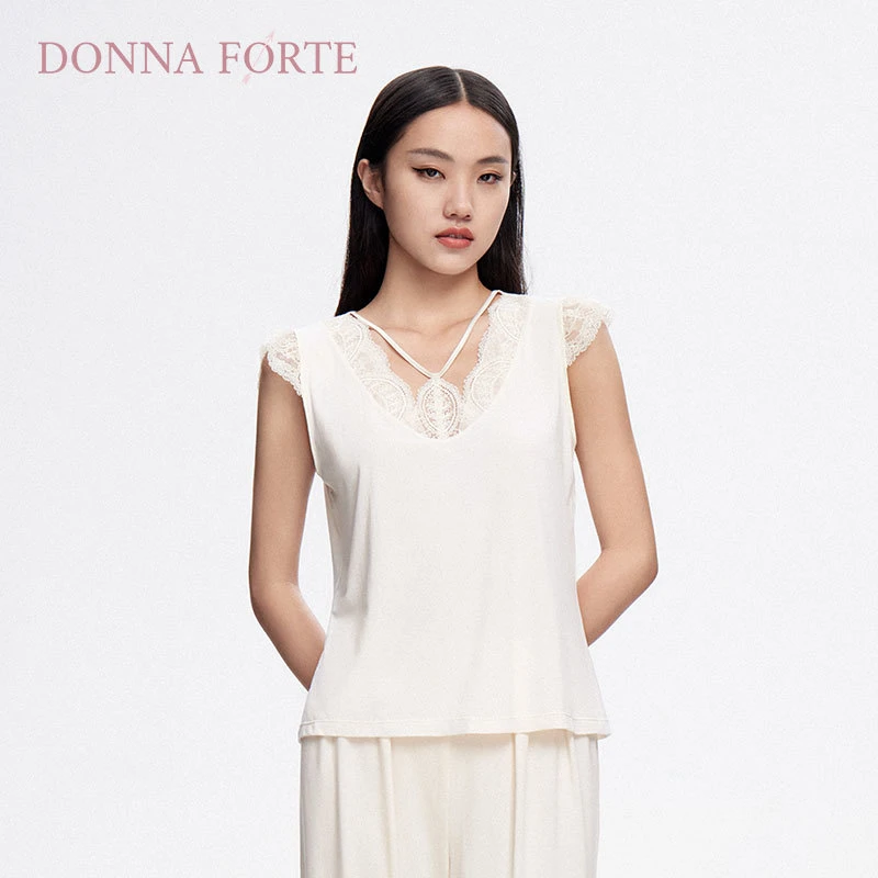 DonnaForte家居上衣女细腻列维斯蕾丝顺滑棉感亲肤网纱|雅典娜
