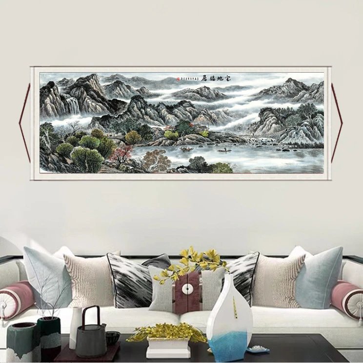 六尺横《宝地福居2》背景墙横幅挂画山水国风靠山图风景装饰画