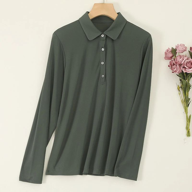 LANZIBES/蓝之蓓真丝加捻翻领衬衫时尚纯色简约百搭长袖上衣C7313