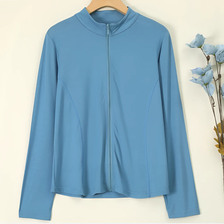 直播推荐时尚女士竹纤维立领长袖拉链开衫外套纯色百搭休闲C7137