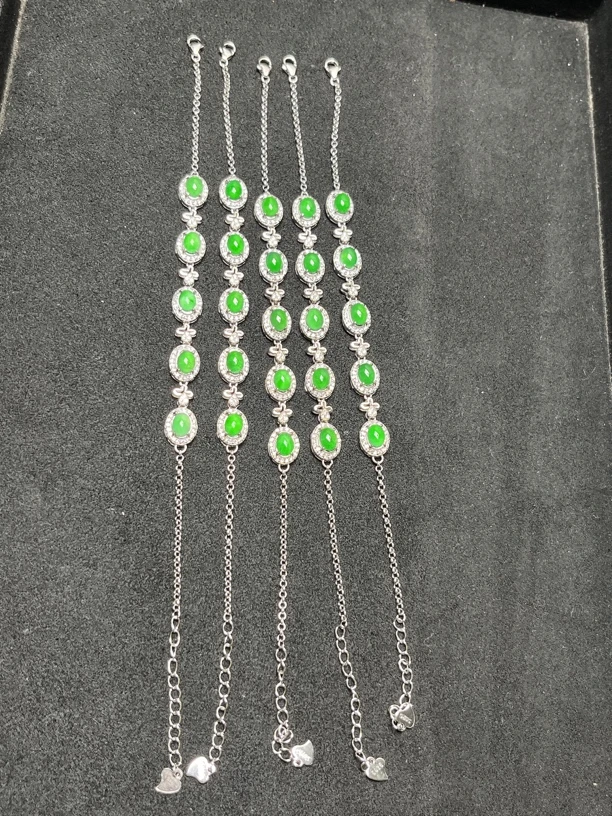 天然翡翠A货蛋面手链，国标S925银镶嵌，多样性发其一