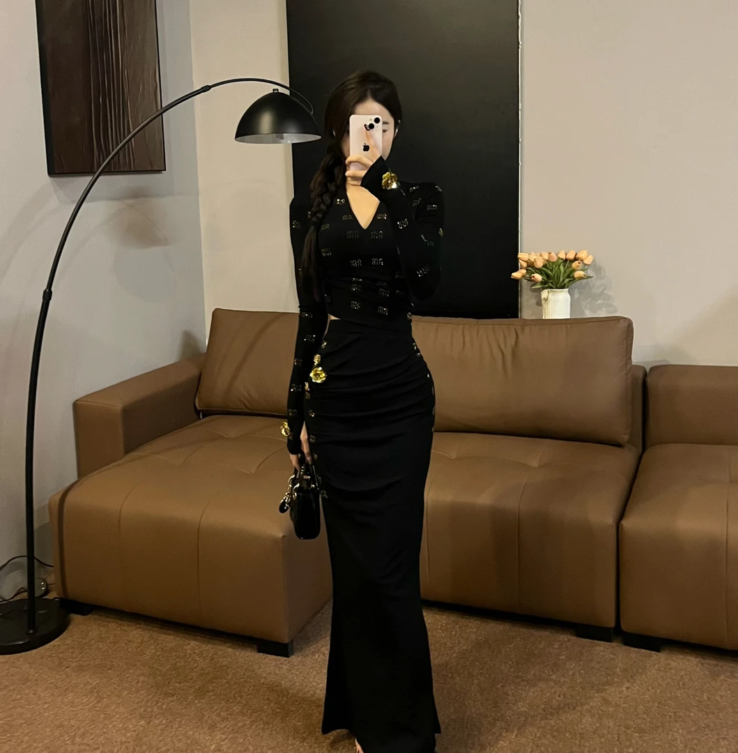 【OS&oneshow】2024名媛高腰显气质显瘦鱼尾半身裙子套装两件套