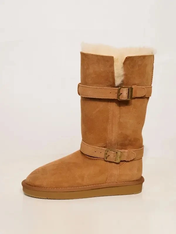 【骑士靴】桑坡羊皮毛一体雪地靴冬季保暖搭子防寒女款时尚百搭中筒