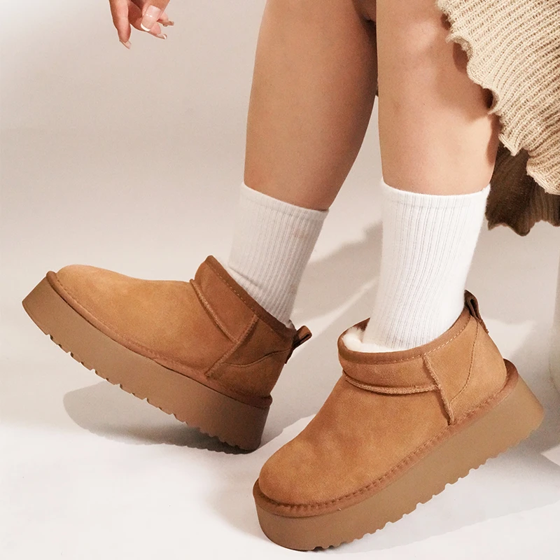 【5CM防滑厚底Mini/5854】桑坡羊皮毛一体女雪地靴冬季保暖搭子防寒