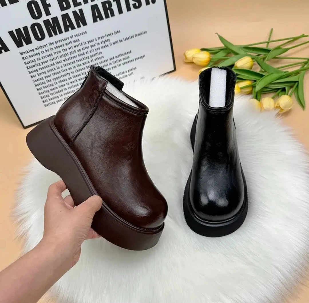 款冬季厚底加绒瘦瘦靴爆款百搭舒适短靴圆头时尚软底6608