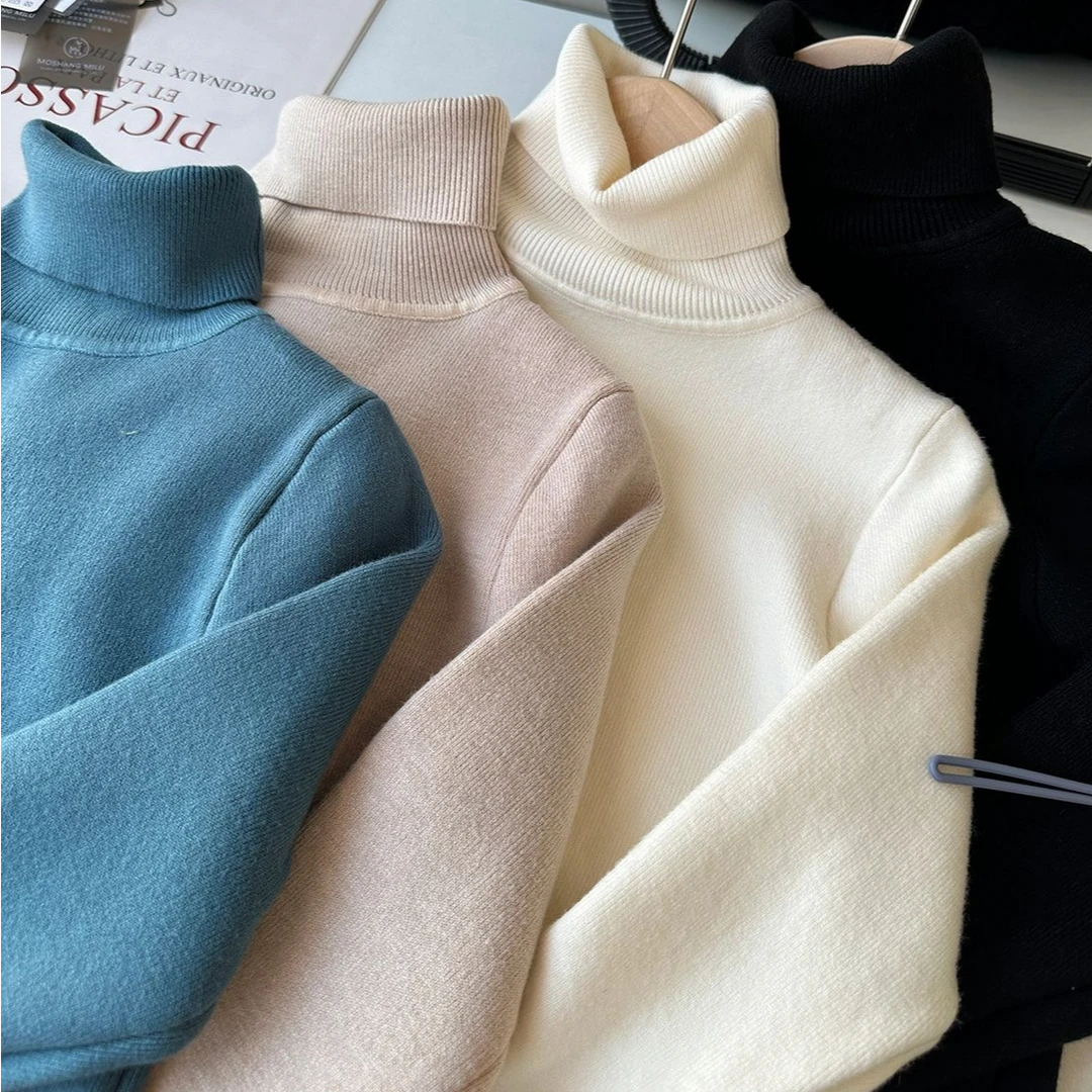 儿童高领加绒毛衣2025冬季保暖中大童一体绒套头针织衫男女童上衣