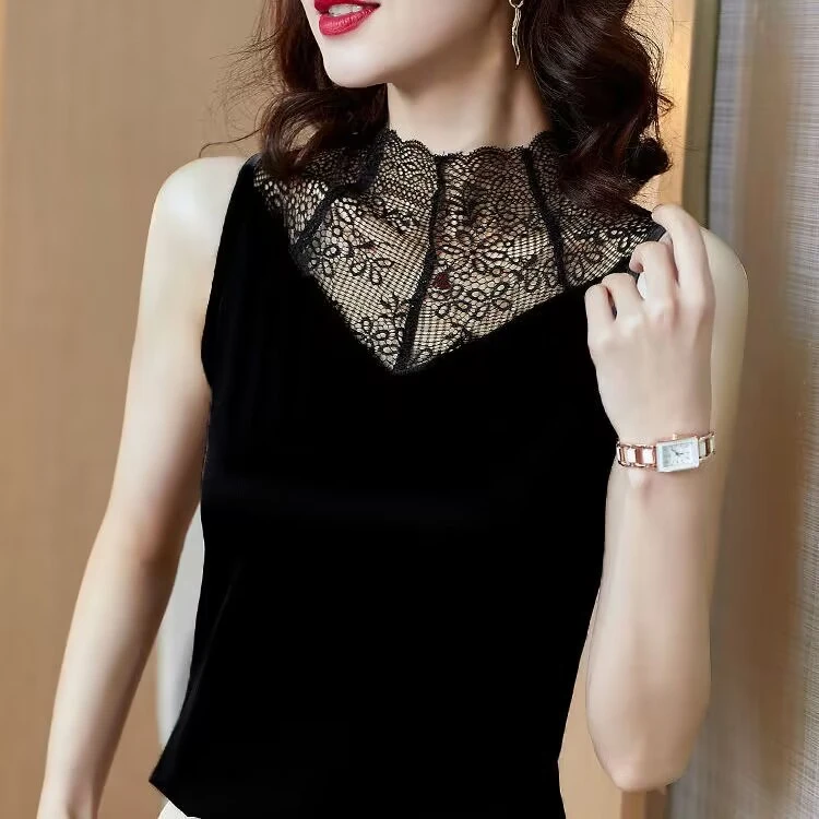 【粉丝专享】夏季背心女蕾丝半高领百搭打底外穿背心修身显瘦225