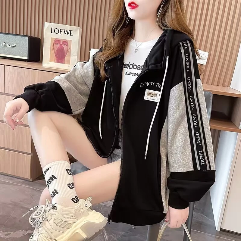 【粉丝专属】拉链连帽卫衣女春秋中长款宽松洋气韩版大码上衣女628