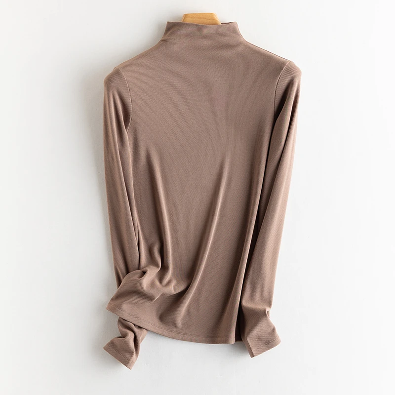 【桑蚕丝打底衫】春季半高领内搭长袖百搭修身显瘦针织女士打底衫