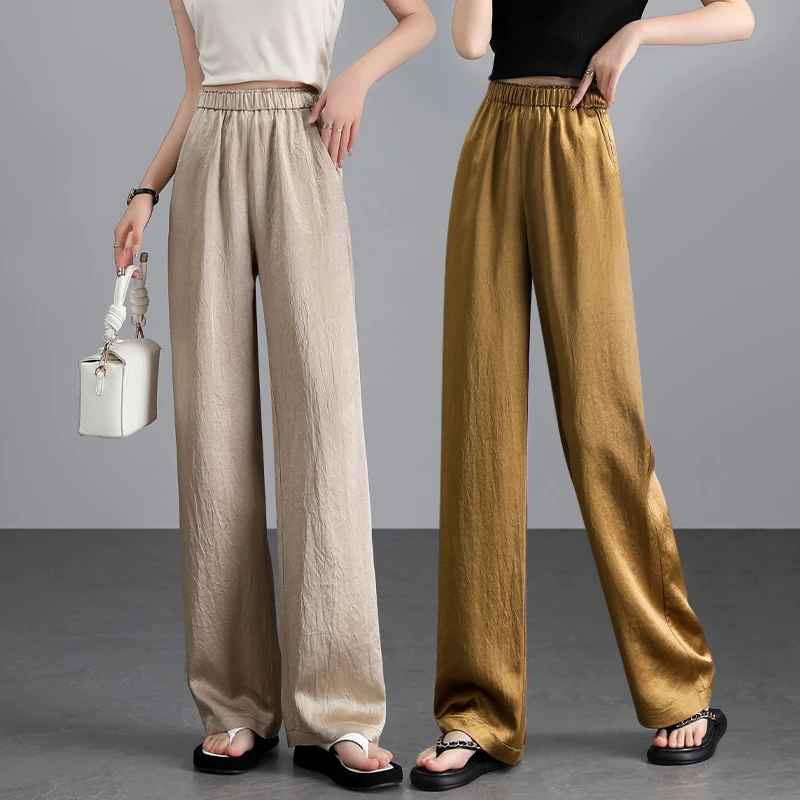 【100%醋酸裤】不输天丝！自带龟纹纯色休闲高级直筒阔腿裤夏季