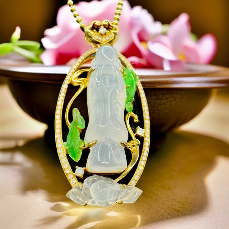 翡翠吊坠 K金悟道吊坠 大气 送妈妈