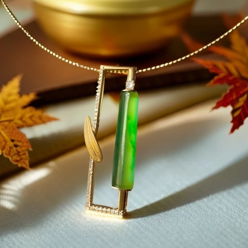 翡翠竹节吊坠胸针两用款气质时尚