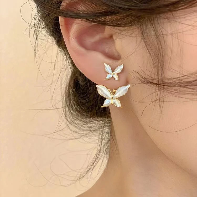 合金耳饰 一款两戴蝴蝶耳环女小众设计感轻奢网红耳钉百搭耳饰潮