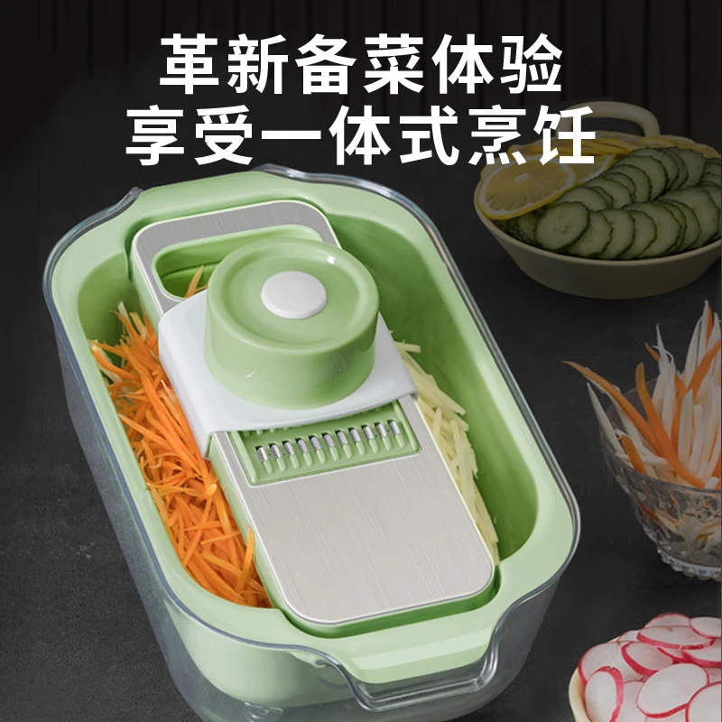 家用不锈钢土豆切丝器切菜神器厨房多功能洗菜盆刨丝双层沥水篮