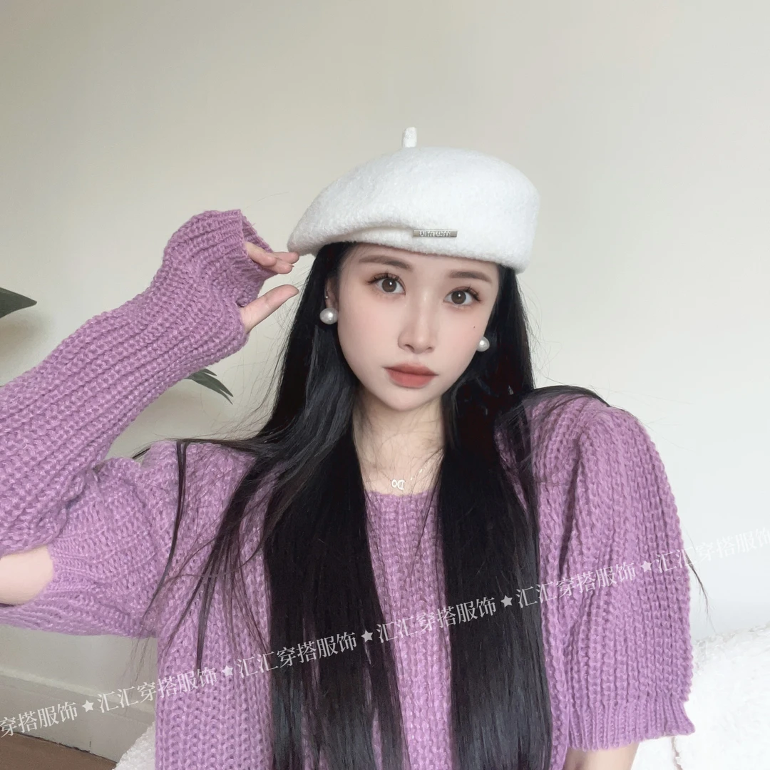 气质款复古羊毛呢贝雷帽女秋冬轻奢名媛百搭定型显脸小画家帽潮