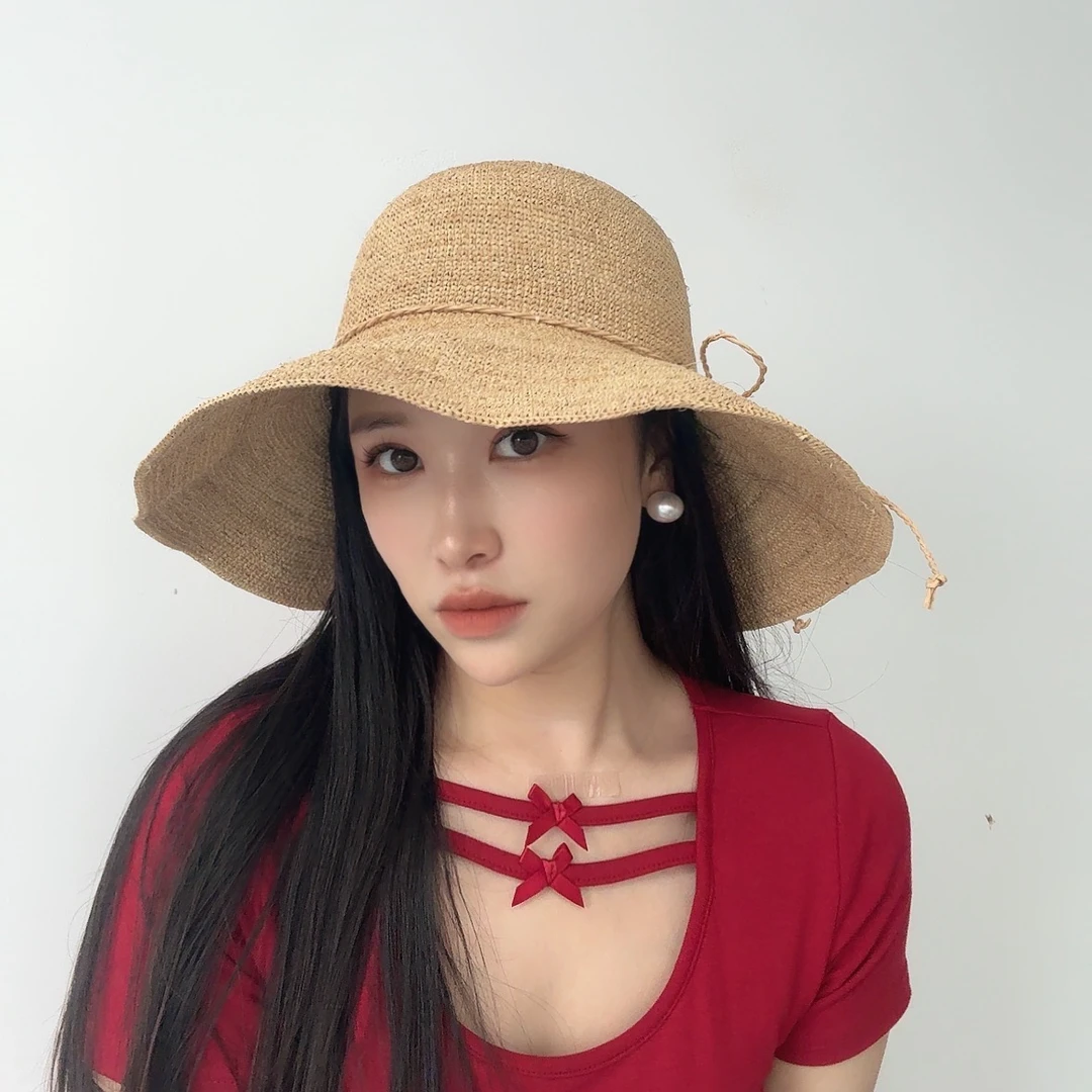 拉菲草草帽女夏季沙滩度假防晒帽子大帽檐渔夫帽