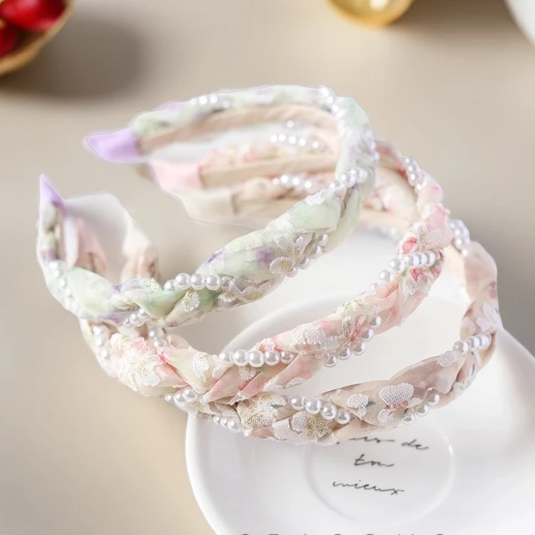 洗脸束发箍少女森系甜美珠珠辫子发箍女麻花编织辫子头箍压发发卡