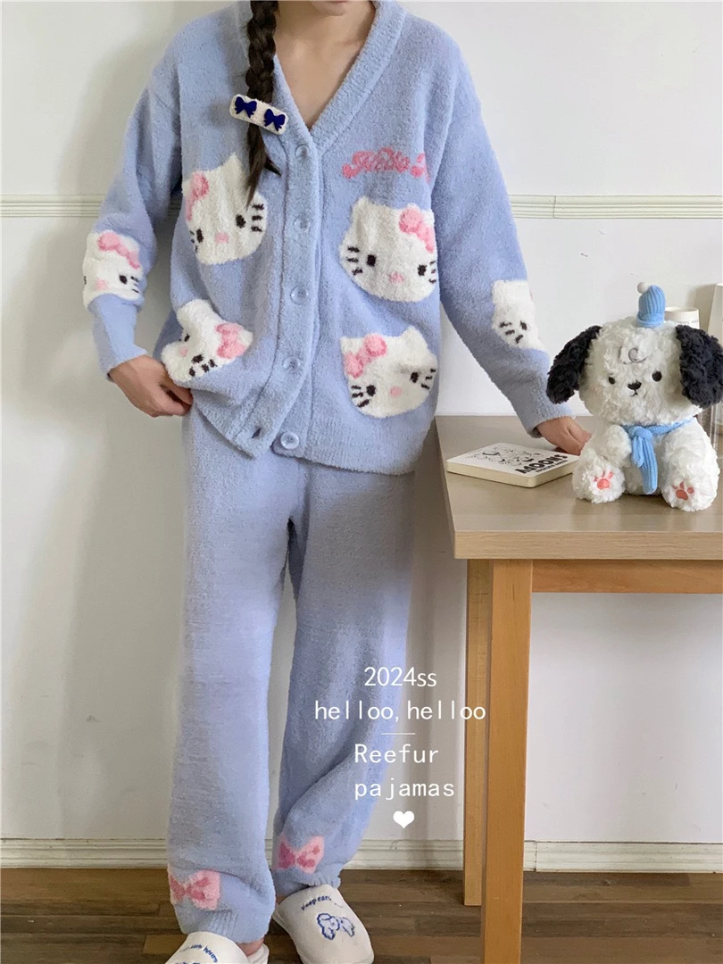 Reefur Rinka梨花家秋冬开衫V领对襟睡衣可爱头像长袖套装家居服