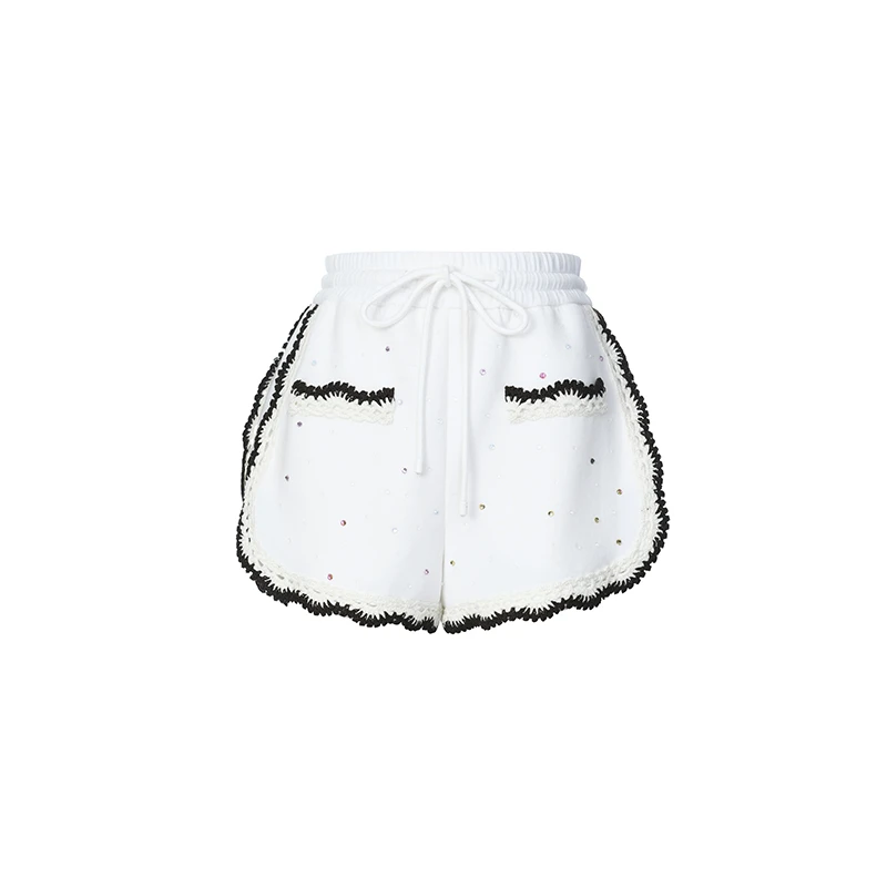 2024夏新品撞色手勾蕾丝花边华丽短裤 LF24X41SP222