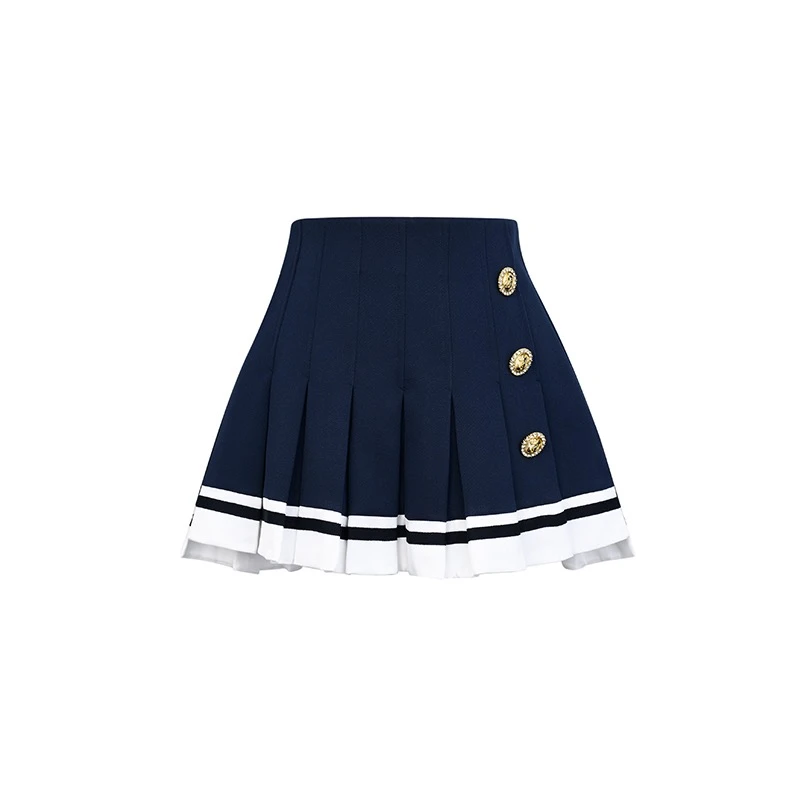 春季新款海军风迷你高腰A字百褶裙LF23C31S02N043