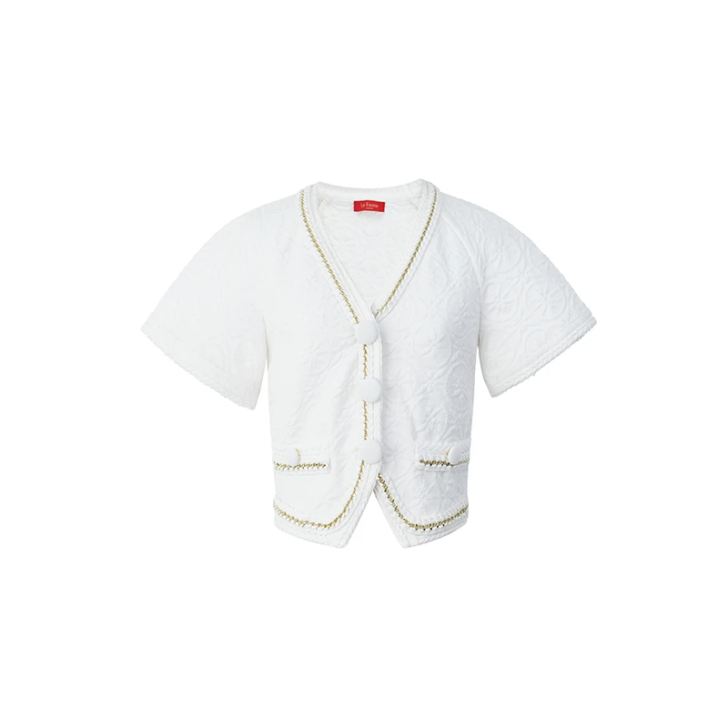 LeFame/拉飞姆2024夏季新品田园风链条装饰针织上衣 LF24X41ZM115