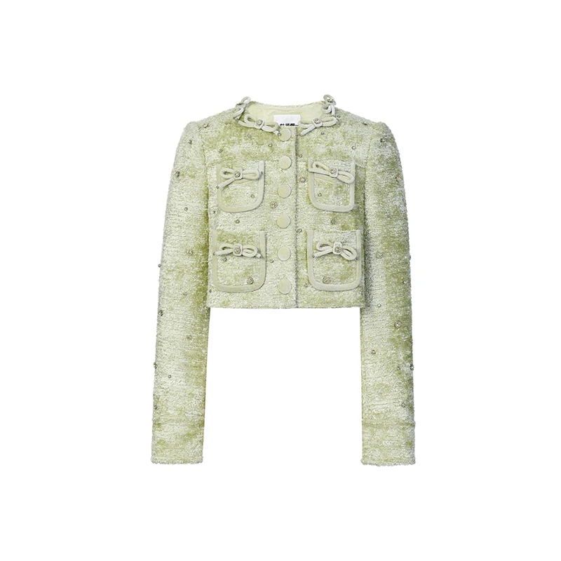 LeFame/拉飞姆2025年春季春日立体蝴蝶结钉珠短外套LF25C11SC167