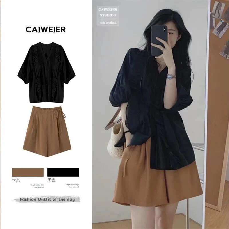 大码女装夏季时尚洋气2025新款时髦显瘦韩版高级感短袖上衣裤子