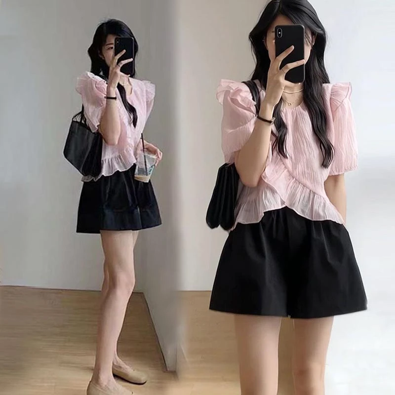 大码女装夏季盐系穿搭2025轻熟风港味御姐炸街气质显瘦上衣裤子