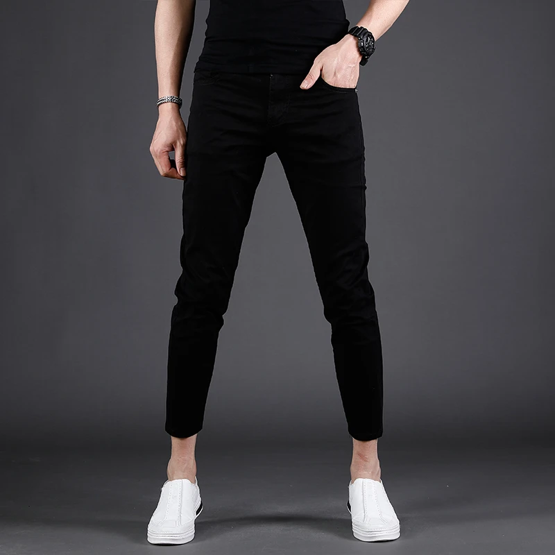 黑色九分牛仔裤男款修身小脚弹力爆款2025新款夏季薄款休闲裤子男