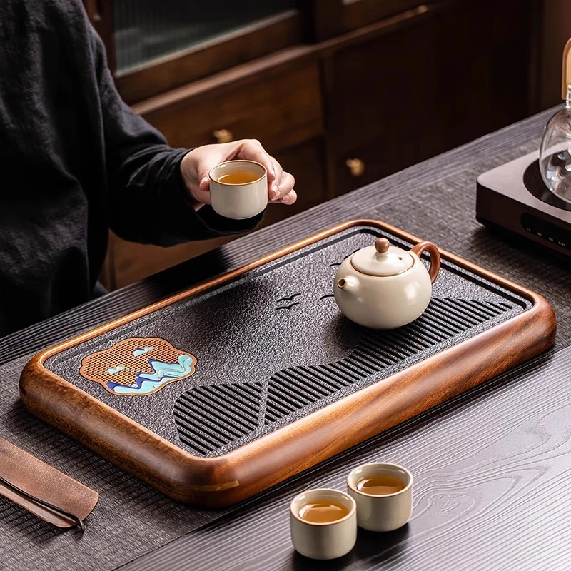 2024新款国潮茶盘家用复古茶具简易茶台客厅仿乌金石干泡托盘茶海