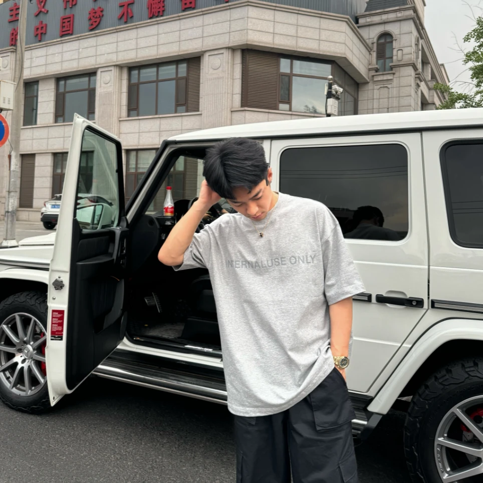 宽松潮流【外翻领口标语印花T恤】男女同款