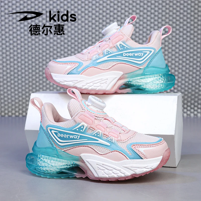 德尔惠2023秋季新款软底气垫舒适透气网面中大童运动男鞋网面女鞋